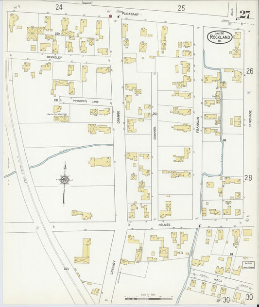 Sanborn Fire Insurance Map from Rockland, Knox County, Maine (1912), Sheet #0027 - Historic Sanborn Fire Insurance Map Print, vintage old map wall art, antique decor, genealogy gift, Maine Maine map