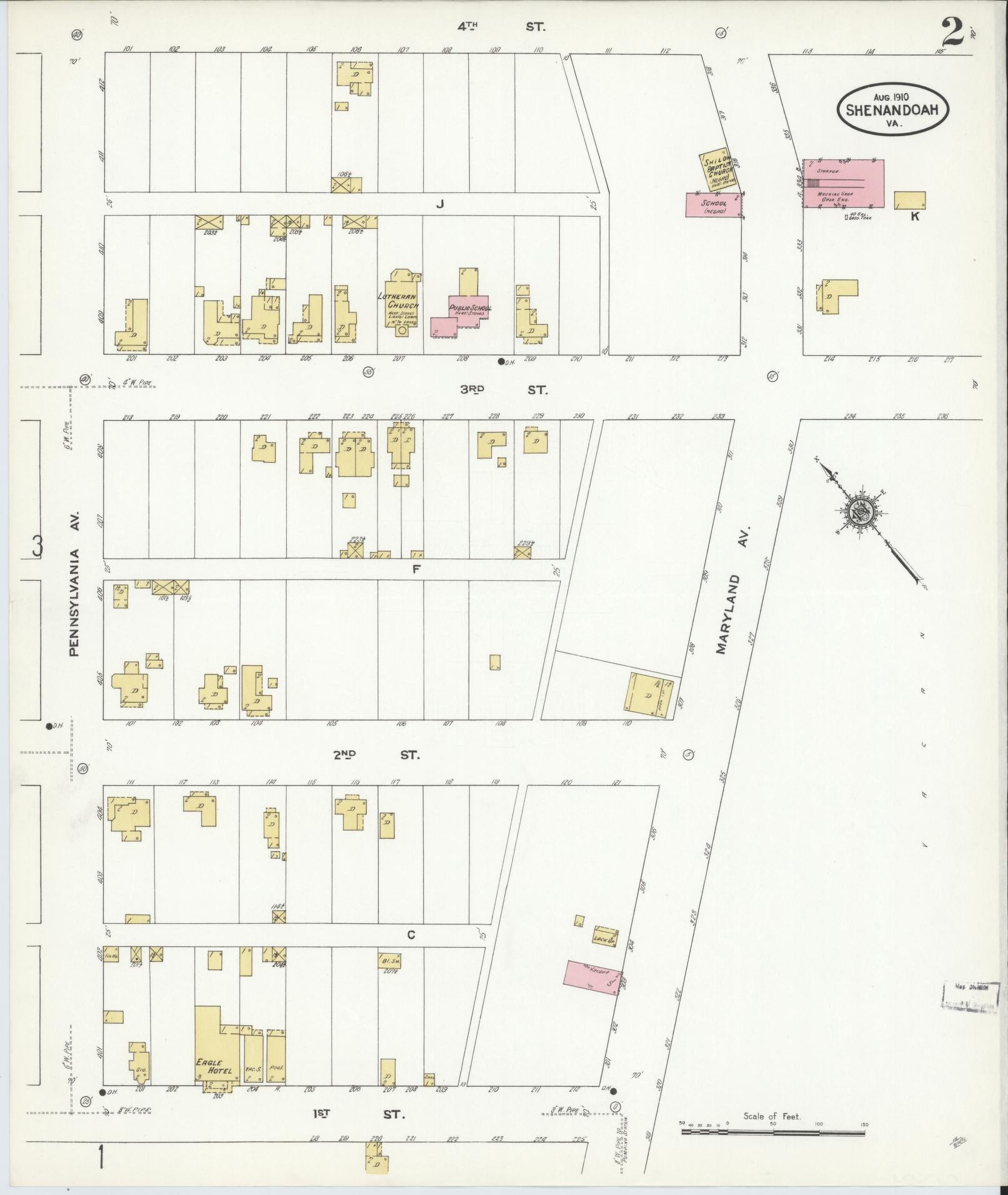 Sanborn Fire Insurance Map from Shenandoah, Page County, Virginia (1910), Sheet #0002 - Complete Map Set gallery image, historic Sanborn map, vintage wall art, Virginia Virginia