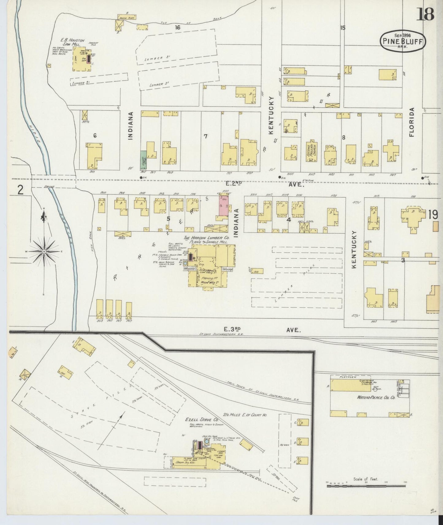 Sanborn Fire Insurance Map from Pine Bluff, Jefferson County, Arkansas (1896), Sheet #0018 - Historic Sanborn Fire Insurance Map Print, vintage old map wall art, antique decor, genealogy gift, Arkansas Arkansas map
