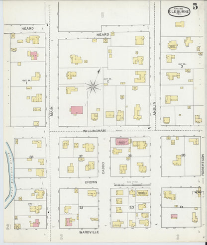 Sanborn Fire Insurance Map from Cleburne, Johnson County, Texas (1893), Sheet #0005 - Historic Sanborn Fire Insurance Map Print, vintage old map wall art, antique decor, genealogy gift, Texas Texas map