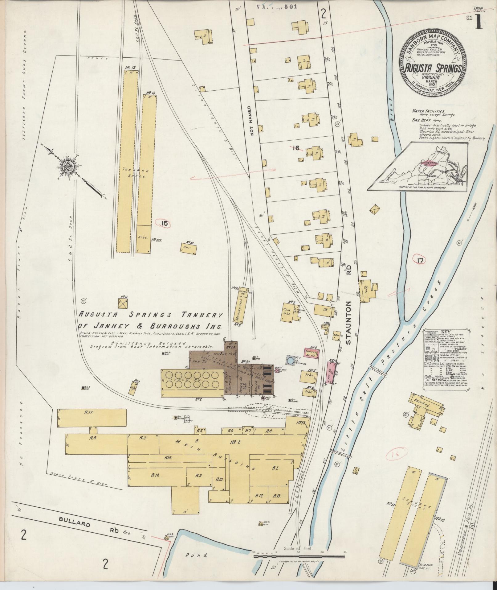 Sanborn Fire Insurance Map from Augusta Springs, Augusta County, Virginia. (1921) – Historic Sanborn Fire Insurance Map Print