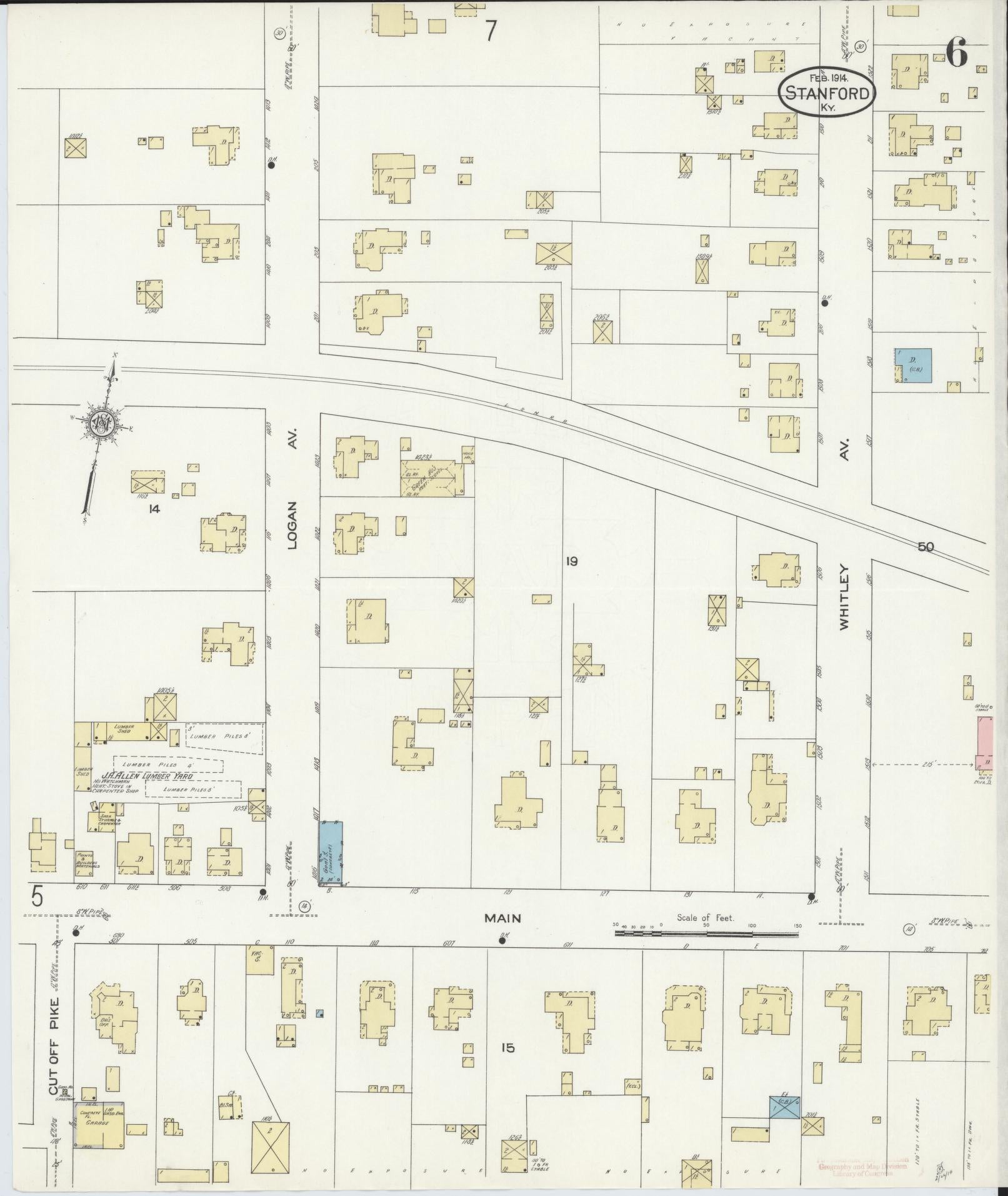 Sanborn Fire Insurance Map from Stanford, Lincoln County, Kentucky (1914), Sheet #0006 - Complete Map Set gallery image, historic Sanborn map, vintage wall art, Kentucky Kentucky