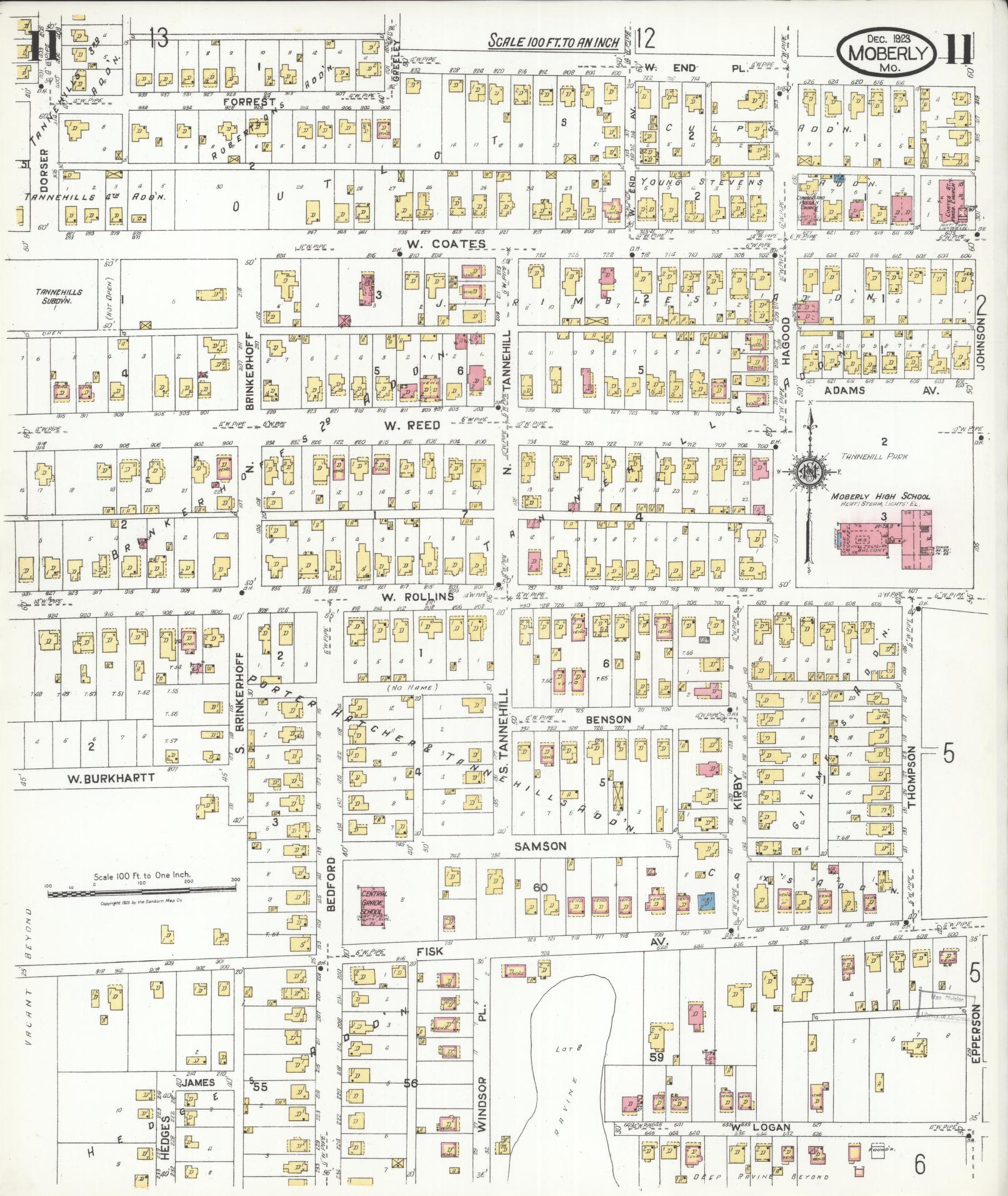 Sanborn Fire Insurance Map from Moberly, Randolph County, Missouri (1923), Sheet #0011 - Historic Sanborn Fire Insurance Map Print, vintage old map wall art, antique decor, genealogy gift, Missouri Missouri map