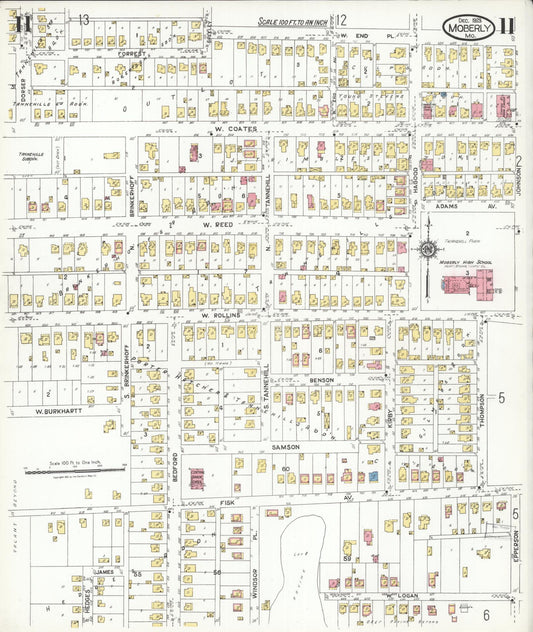 Sanborn Fire Insurance Map from Moberly, Randolph County, Missouri (1923), Sheet #0011 - Historic Sanborn Fire Insurance Map Print, vintage old map wall art, antique decor, genealogy gift, Missouri Missouri map