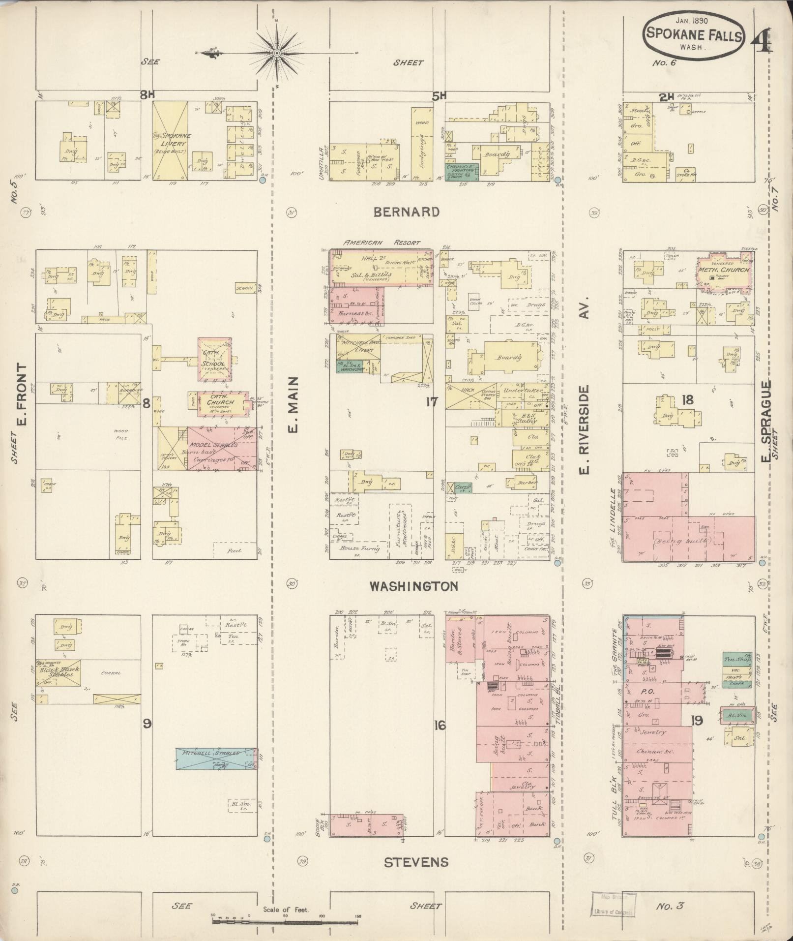 Sanborn Fire Insurance Map from Spokane, Spokane County, Washington (1890), Sheet #0004 - Complete Map Set gallery image, historic Sanborn map, vintage wall art, Washington Washington