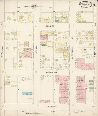 Sanborn Fire Insurance Map from Spokane, Spokane County, Washington (1890), Sheet #0004 - Complete Map Set gallery image, historic Sanborn map, vintage wall art, Washington Washington