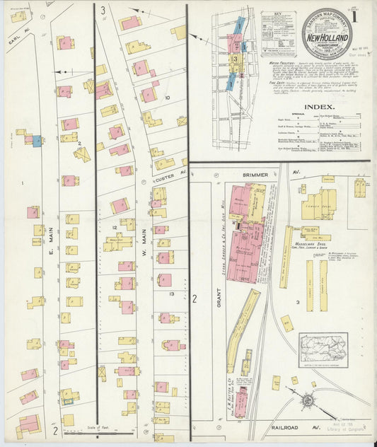 Sanborn Fire Insurance Map from New Holland, Lancaster County, Pennsylvania (1913), Sheet #0001 - Historic Sanborn Fire Insurance Map Print, vintage old map wall art, antique decor, genealogy gift, Pennsylvania Pennsylvania map
