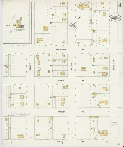 Sanborn Fire Insurance Map from Pauls Valley, Garvin County, Oklahoma (1898), Sheet #0004 - Complete Map Set gallery image, historic Sanborn map, vintage wall art, Oklahoma Oklahoma