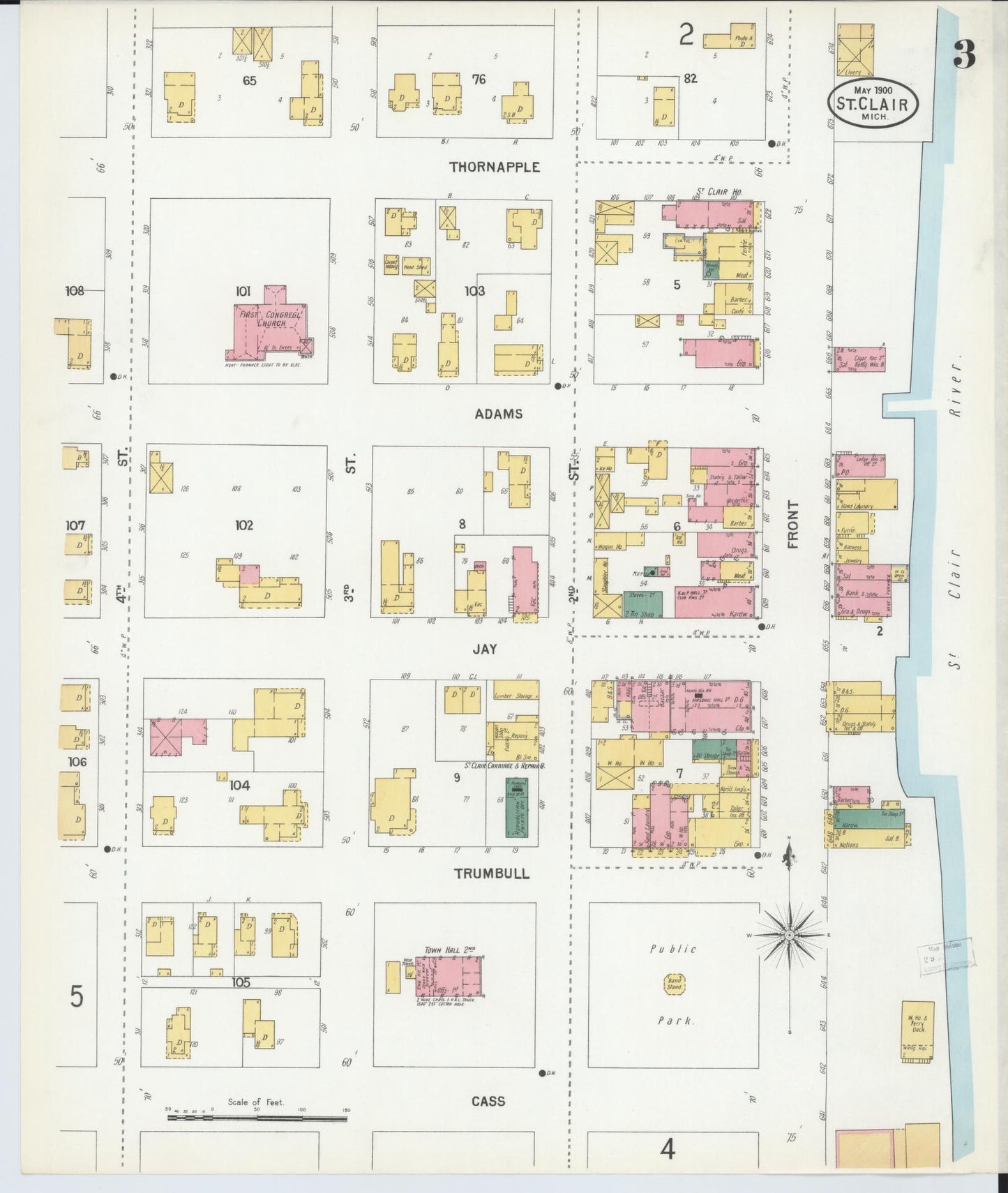 Sanborn Fire Insurance Map from Saint Clair, Saint Clair County, Michigan (1900), Sheet #0003 - Complete Map Set gallery image, historic Sanborn map, vintage wall art, Michigan Michigan