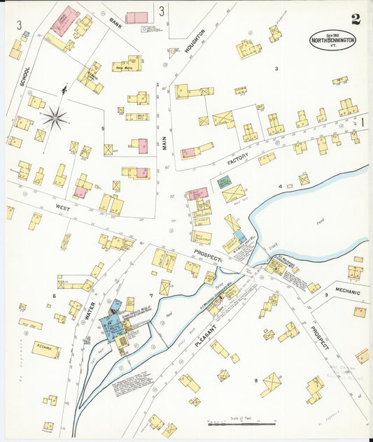 Sanborn Fire Insurance Map from North Bennington, Bennington County, Vermont (1901), Sheet #0002 - Historic Sanborn Fire Insurance Map Print, vintage old map wall art, antique decor, genealogy gift, Vermont Vermont map