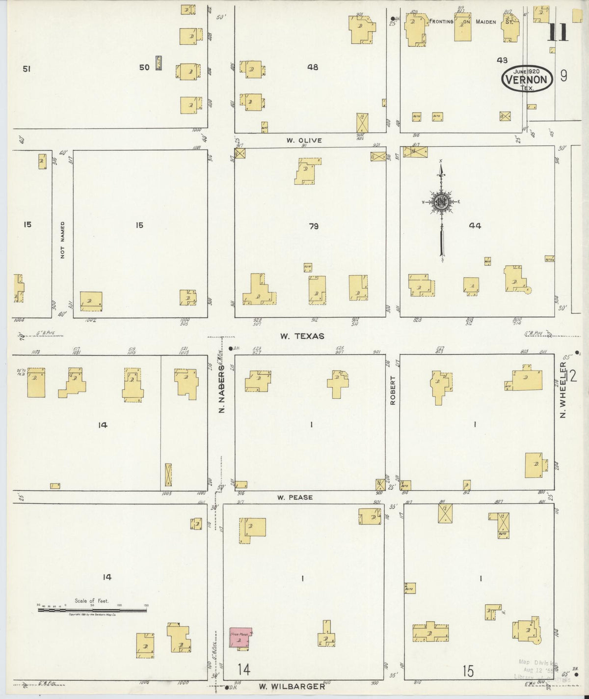 Sanborn Fire Insurance Map from Vernon, Wilbarger County, Texas (1920), Sheet #0011 - Complete Map Set gallery image, historic Sanborn map, vintage wall art, Texas Texas