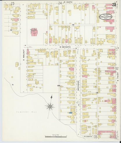 Sanborn Fire Insurance Map from Chillicothe, Ross County, Ohio (1909), Sheet #0031 - Historic Sanborn Fire Insurance Map Print, vintage old map wall art, antique decor, genealogy gift, Ohio Ohio map