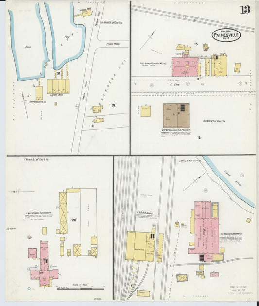 Sanborn Fire Insurance Map from Painesville, Lake County, Ohio (1904), Sheet #0013 - Historic Sanborn Fire Insurance Map Print, vintage old map wall art, antique decor, genealogy gift, Ohio Ohio map