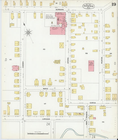 Sanborn Fire Insurance Map from Pittsfield, Berkshire County, Massachusetts (1900), Sheet #0019 - Historic Sanborn Fire Insurance Map Print, vintage old map wall art, antique decor, genealogy gift, Massachusetts Massachusetts map