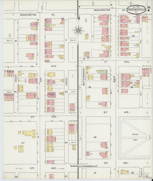 Sanborn Fire Insurance Map from Phoenixville, Chester County, Pennsylvania (1894), Sheet #0007 - Historic Sanborn Fire Insurance Map Print, vintage old map wall art, antique decor, genealogy gift, Pennsylvania Pennsylvania map