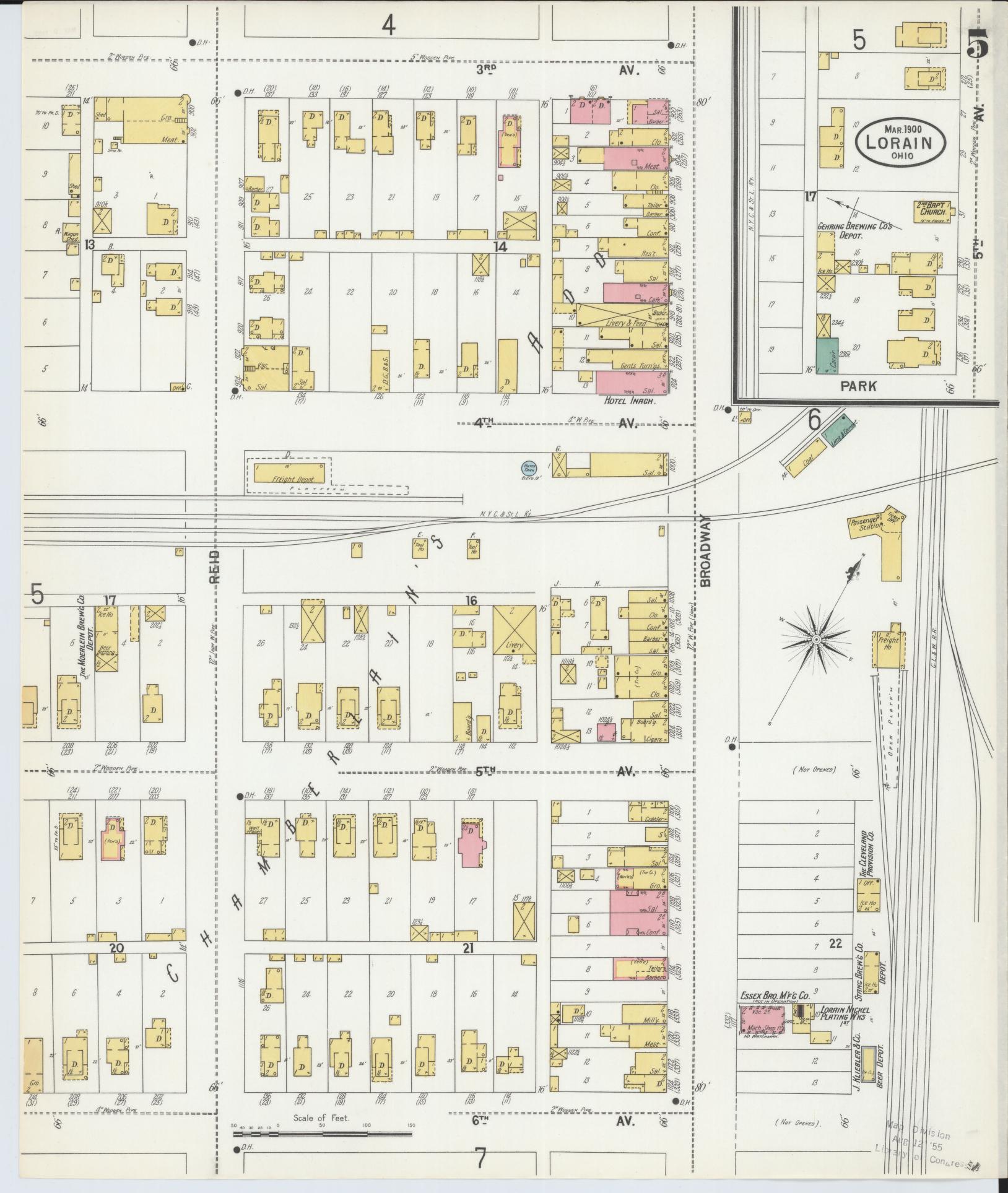 Sanborn Fire Insurance Map from Lorain, Lorain County, Ohio (1900), Sheet #0005 - Complete Map Set gallery image, historic Sanborn map, vintage wall art, Ohio Ohio