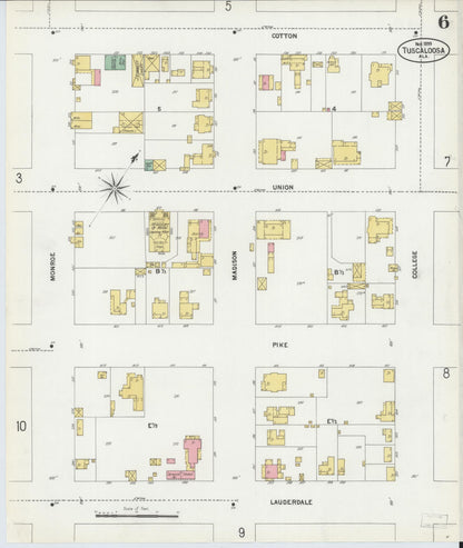 Sanborn Fire Insurance Map from Tuscaloosa, Tuscaloosa County, Alabama (1899), Sheet #0006 - Complete Map Set gallery image, historic Sanborn map, vintage wall art, Alabama Alabama