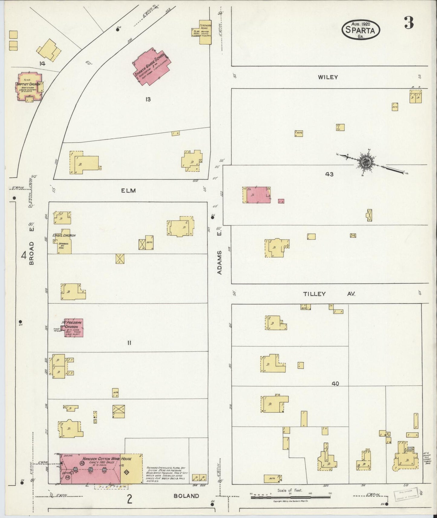 Sanborn Fire Insurance Map from Sparta, Hancock County, Georgia (1920), Sheet #0003 - Complete Map Set gallery image, historic Sanborn map, vintage wall art, Georgia Georgia