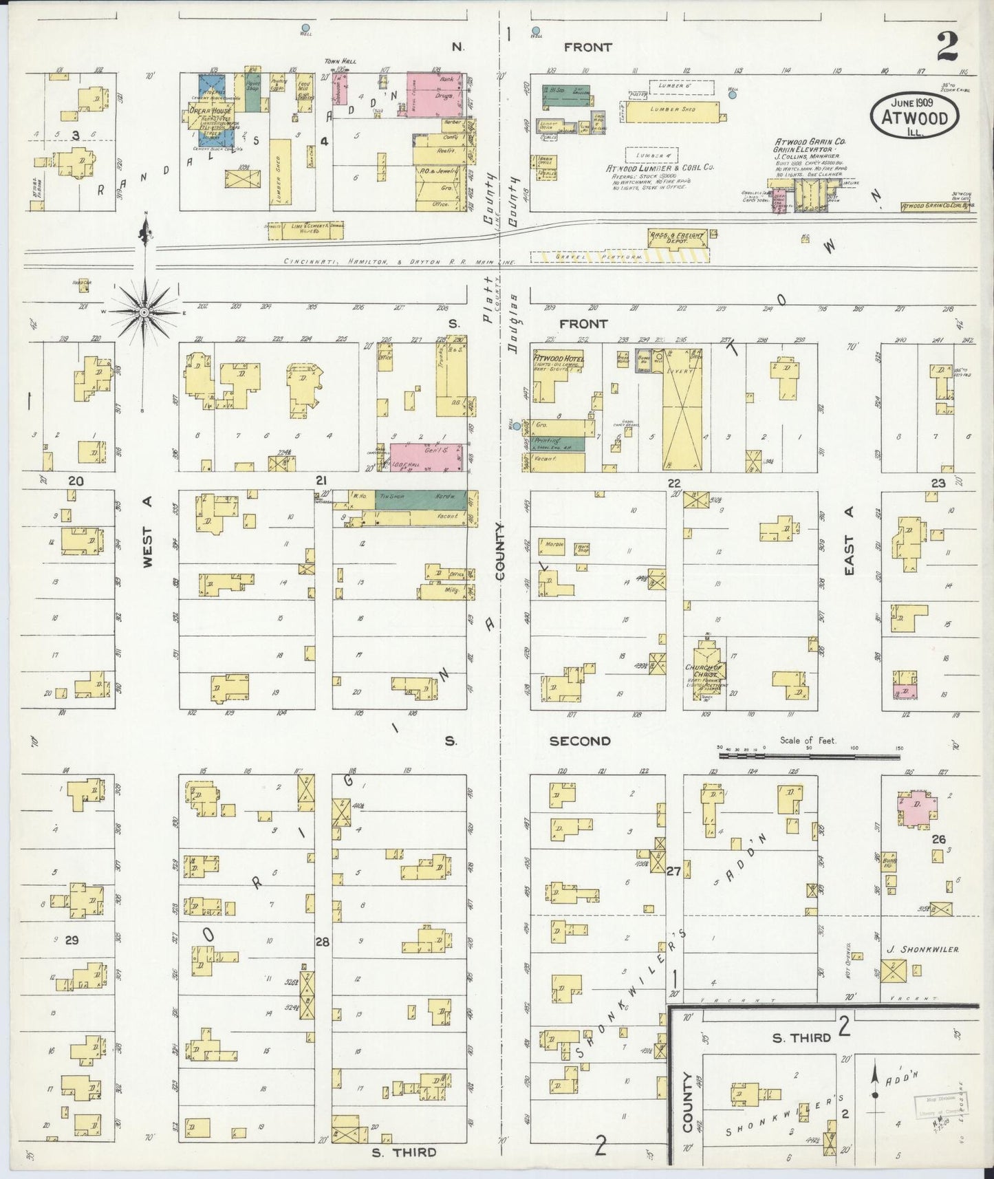 Sanborn Fire Insurance Map from Atwood, Douglas And Piatt Counties, Illinois (1909), Sheet #0002 - Complete Map Set gallery image, historic Sanborn map, vintage wall art, Illinois Illinois
