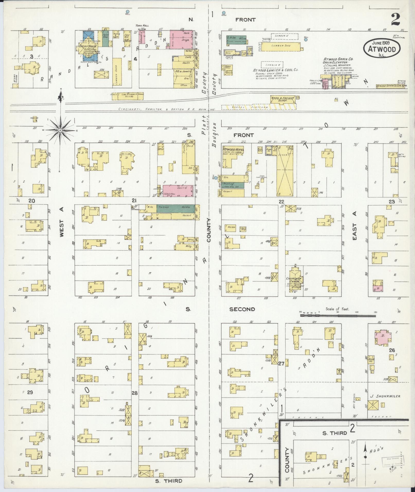 Sanborn Fire Insurance Map from Atwood, Douglas And Piatt Counties, Illinois (1909), Sheet #0002 - Complete Map Set gallery image, historic Sanborn map, vintage wall art, Illinois Illinois