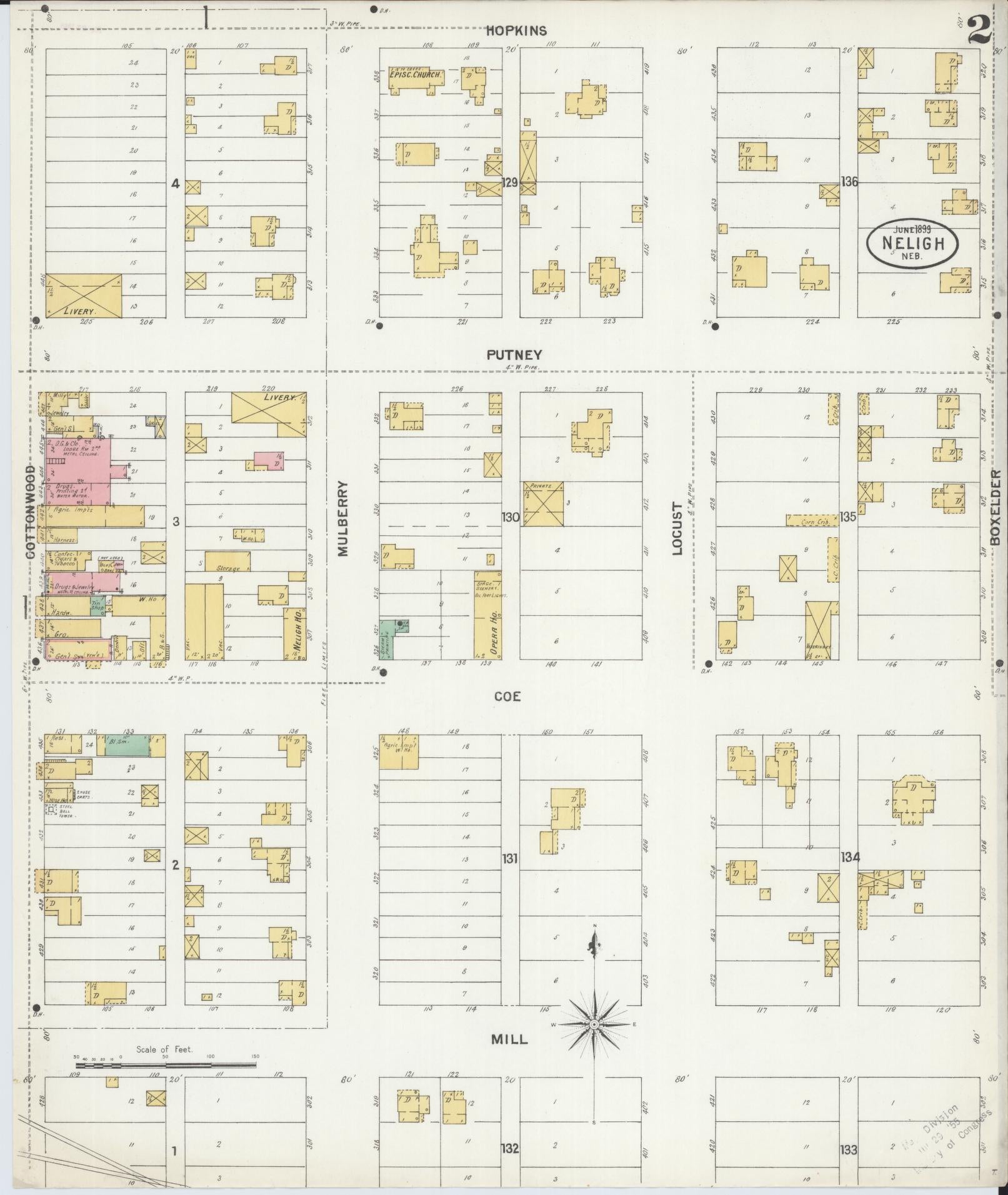 Sanborn Fire Insurance Map from Neligh, Antelope County, Nebraska (1899), Sheet #0002 - Historic Sanborn Fire Insurance Map Print, vintage old map wall art, antique decor, genealogy gift, Nebraska Nebraska map