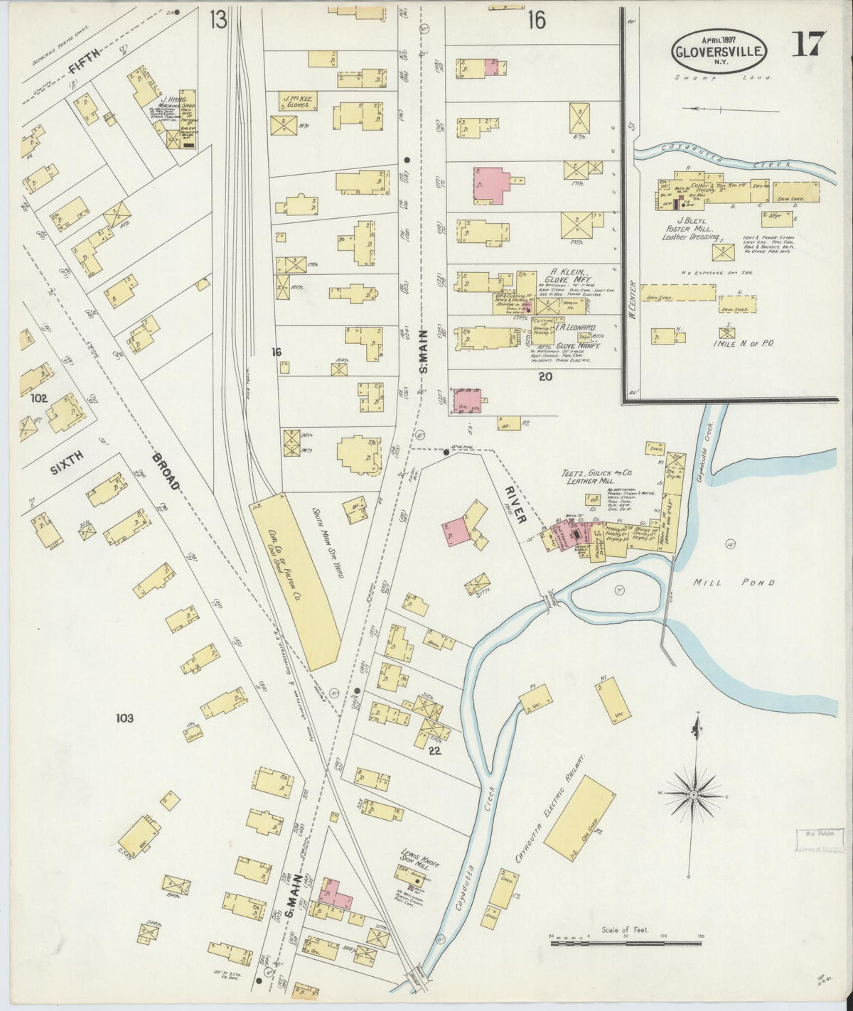 Sanborn Fire Insurance Map from Gloversville, Fulton County, New York (1897), Sheet #0017 - Historic Sanborn Fire Insurance Map Print, vintage old map wall art, antique decor, genealogy gift, New York New York map