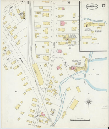 Sanborn Fire Insurance Map from Gloversville, Fulton County, New York (1897), Sheet #0017 - Historic Sanborn Fire Insurance Map Print, vintage old map wall art, antique decor, genealogy gift, New York New York map