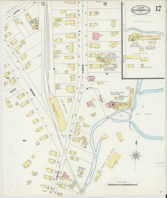 Sanborn Fire Insurance Map from Gloversville, Fulton County, New York (1897), Sheet #0017 - Historic Sanborn Fire Insurance Map Print, vintage old map wall art, antique decor, genealogy gift, New York New York map