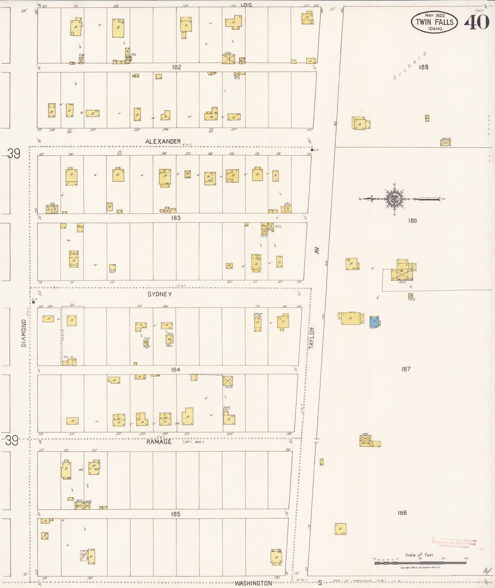 Sanborn Fire Insurance Map from Twin Falls, Twin Falls County, Idaho (1922), Sheet #0040 - Complete Map Set gallery image, historic Sanborn map, vintage wall art, Falls Idaho