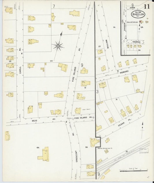 Sanborn Fire Insurance Map from Babylon, Suffolk County, New York (1908), Sheet #0011 - Historic Sanborn Fire Insurance Map Print, vintage old map wall art, antique decor, genealogy gift, New York New York map