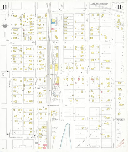 Sanborn Fire Insurance Map from Grinnell, Poweshiek County, Iowa (1932), Sheet #0011 - Historic Sanborn Fire Insurance Map Print, vintage old map wall art