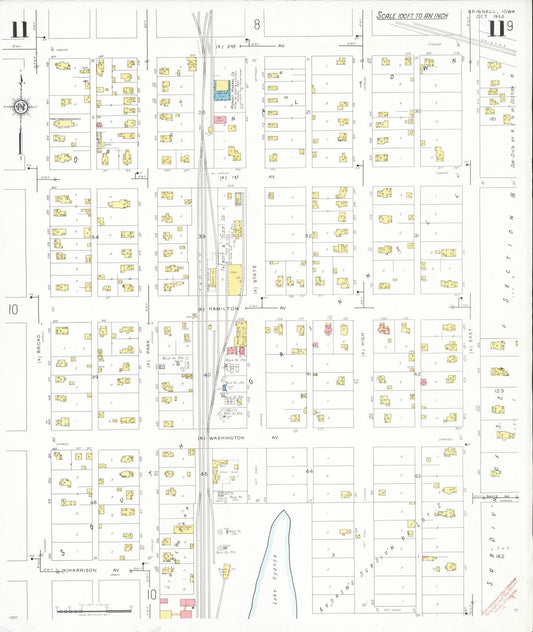 Sanborn Fire Insurance Map from Grinnell, Poweshiek County, Iowa (1932), Sheet #0011 - Historic Sanborn Fire Insurance Map Print, vintage old map wall art