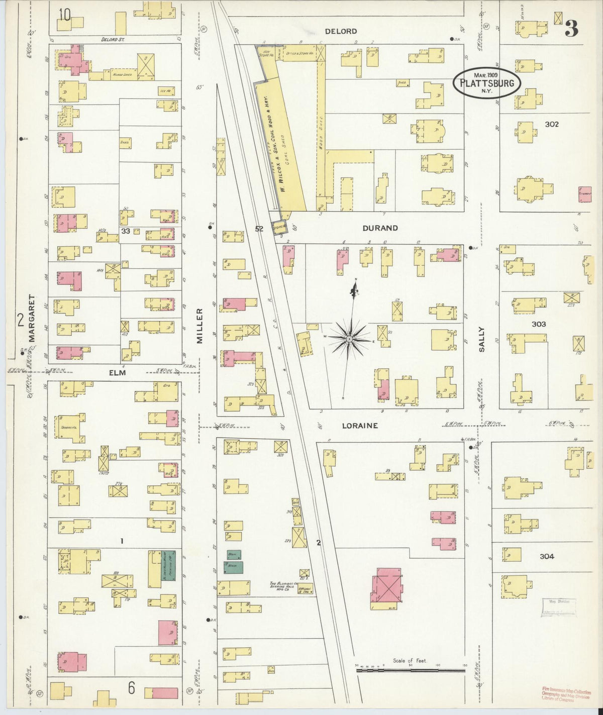 Sanborn Fire Insurance Map from Plattsburg, Clinton County, New York (1909), Sheet #0002 - Complete Map Set gallery image, historic Sanborn map, vintage wall art, New York New York