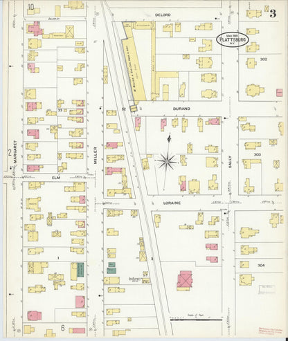 Sanborn Fire Insurance Map from Plattsburg, Clinton County, New York (1909), Sheet #0002 - Complete Map Set gallery image, historic Sanborn map, vintage wall art, New York New York
