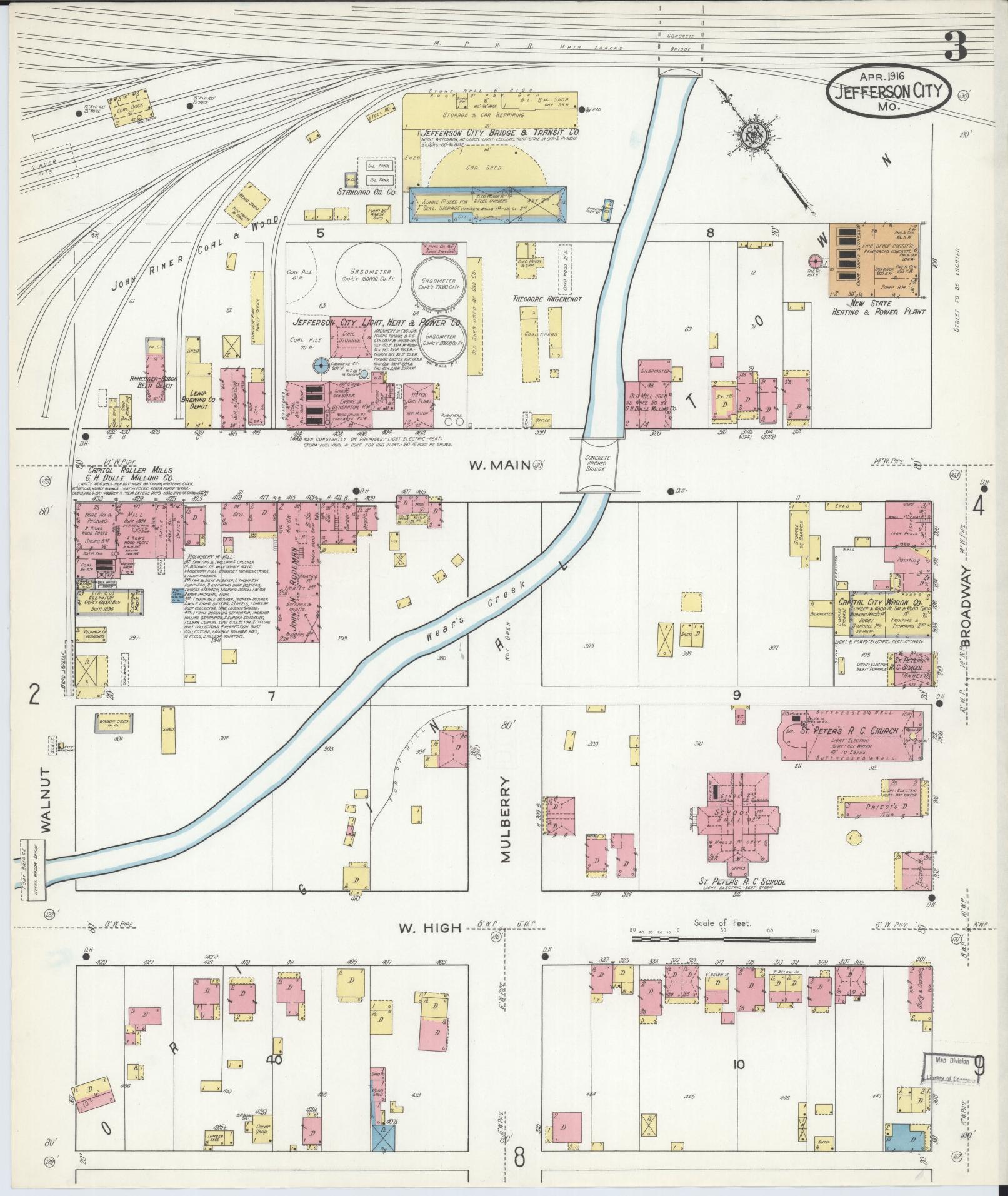 Sanborn Fire Insurance Map from Jefferson City, Cole County, Missouri (1916), Sheet #0003 - Historic Sanborn Fire Insurance Map Print, vintage old map wall art, antique decor, genealogy gift, Missouri Missouri map