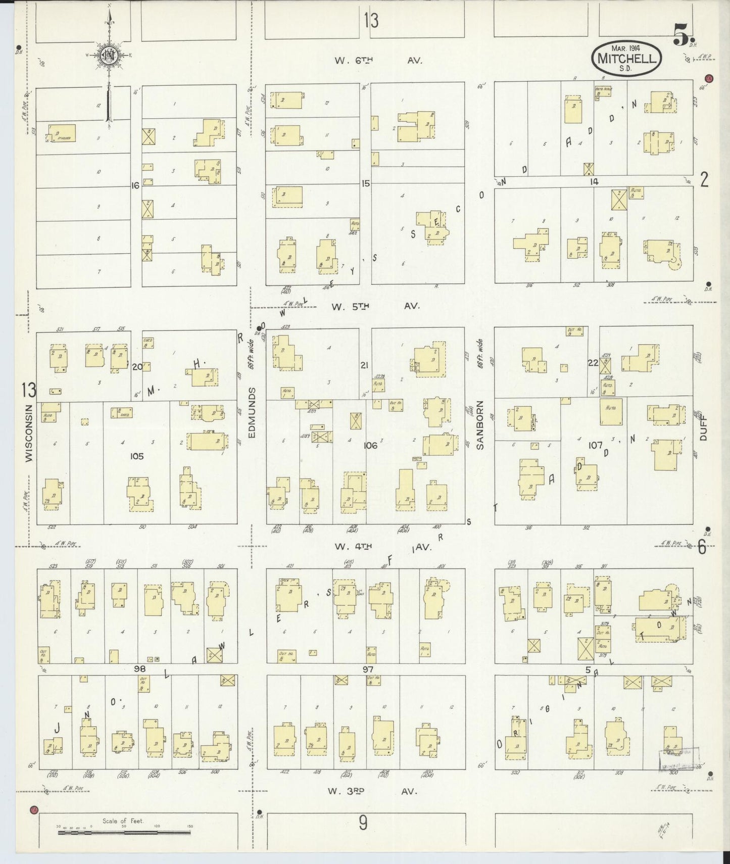Sanborn Fire Insurance Map from Mitchell, Davison County, South Dakota (1914), Sheet #0005 - Complete Map Set gallery image, historic Sanborn map, vintage wall art, South Dakota South Dakota