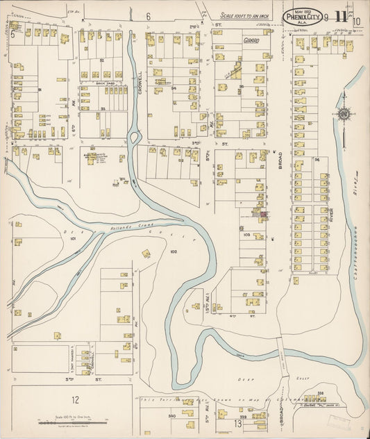 Sanborn Fire Insurance Map from Phenix City, Lee And Russell Counties, Alabama (1922), Sheet #0011 - Historic Sanborn Fire Insurance Map Print, vintage old map wall art, antique decor, genealogy gift, Alabama Alabama map