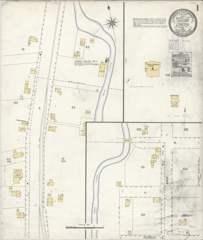 Sanborn Fire Insurance Map from Drain, Douglas County, Oregon (1907), Sheet #0001 - Complete Map Set gallery image, historic Sanborn map, vintage wall art, Oregon Oregon