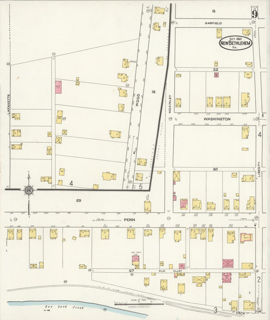 Sanborn Fire Insurance Map from New Bethlehem, Clarion County, Pennsylvania (1921), Sheet #0009 - Historic Sanborn Fire Insurance Map Print, vintage old map wall art, antique decor, genealogy gift, Pennsylvania Pennsylvania map