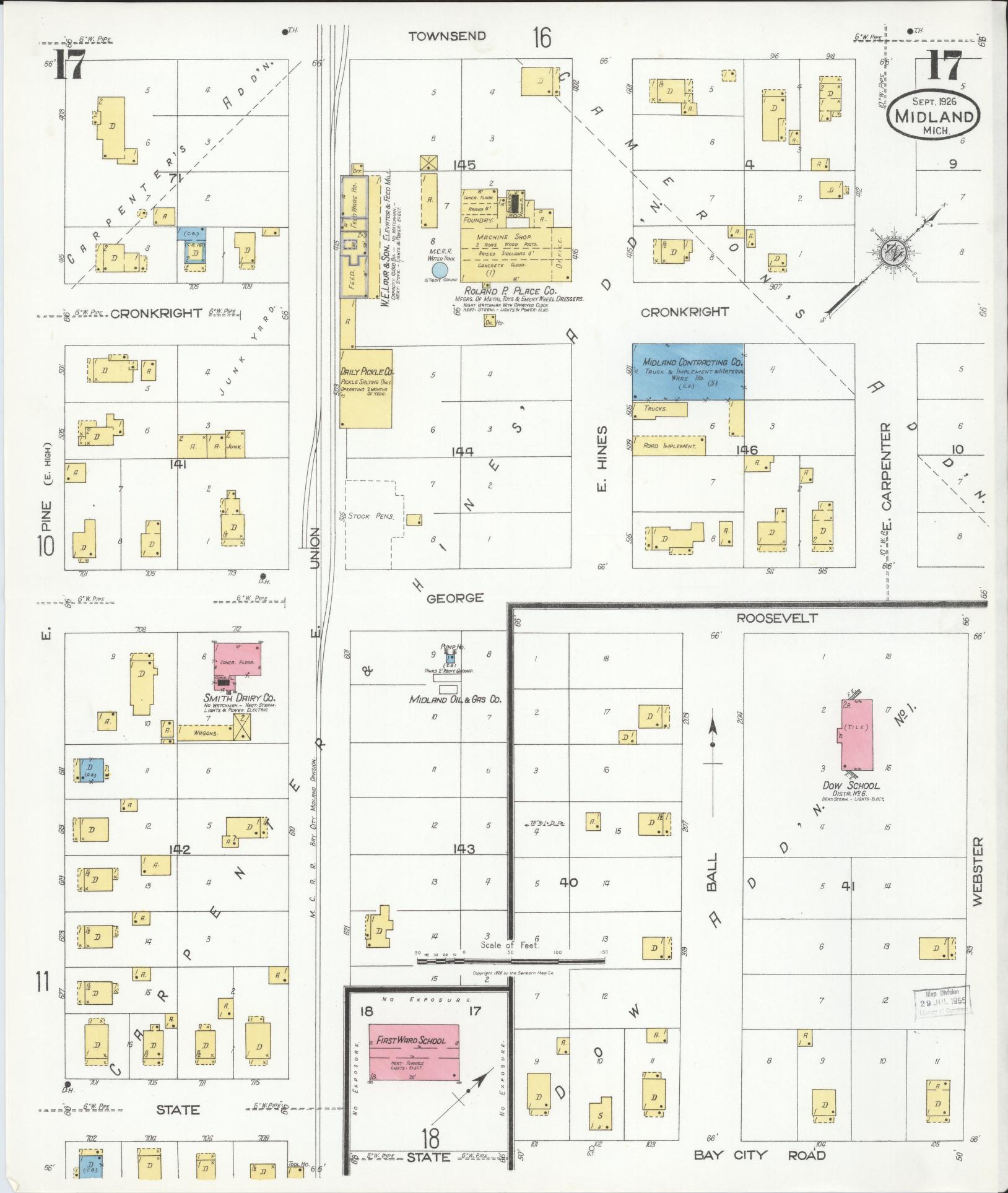 Sanborn Fire Insurance Map from Midland, Midland County, Michigan (1926), Sheet #0017 - Complete Map Set gallery image, historic Sanborn map, vintage wall art, Michigan Michigan