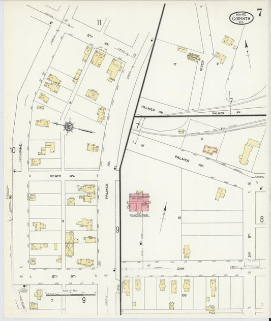 Sanborn Fire Insurance Map from Corinth, Saratoga County, New York (1912), Sheet #0007 - Historic Sanborn Fire Insurance Map Print, vintage old map wall art, antique decor, genealogy gift, New York New York map