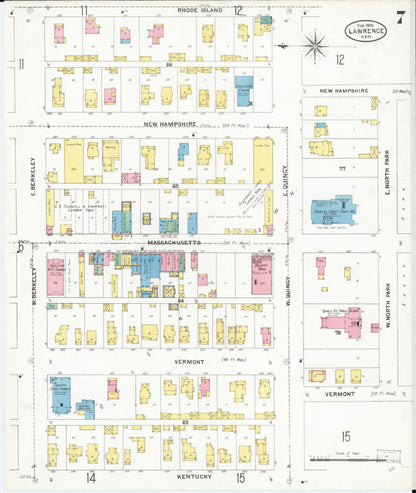 Sanborn Fire Insurance Map from Lawrence, Douglas County, Kansas (1905), Sheet #0007 - Complete Map Set gallery image, historic Sanborn map, vintage wall art, Kansas Kansas