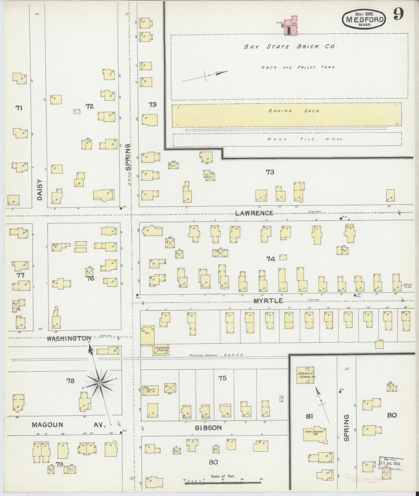 Sanborn Fire Insurance Map from Medford, Middlesex County, Massachusetts (1892), Sheet #0009 - Complete Map Set gallery image, historic Sanborn map, vintage wall art, Massachusetts Massachusetts