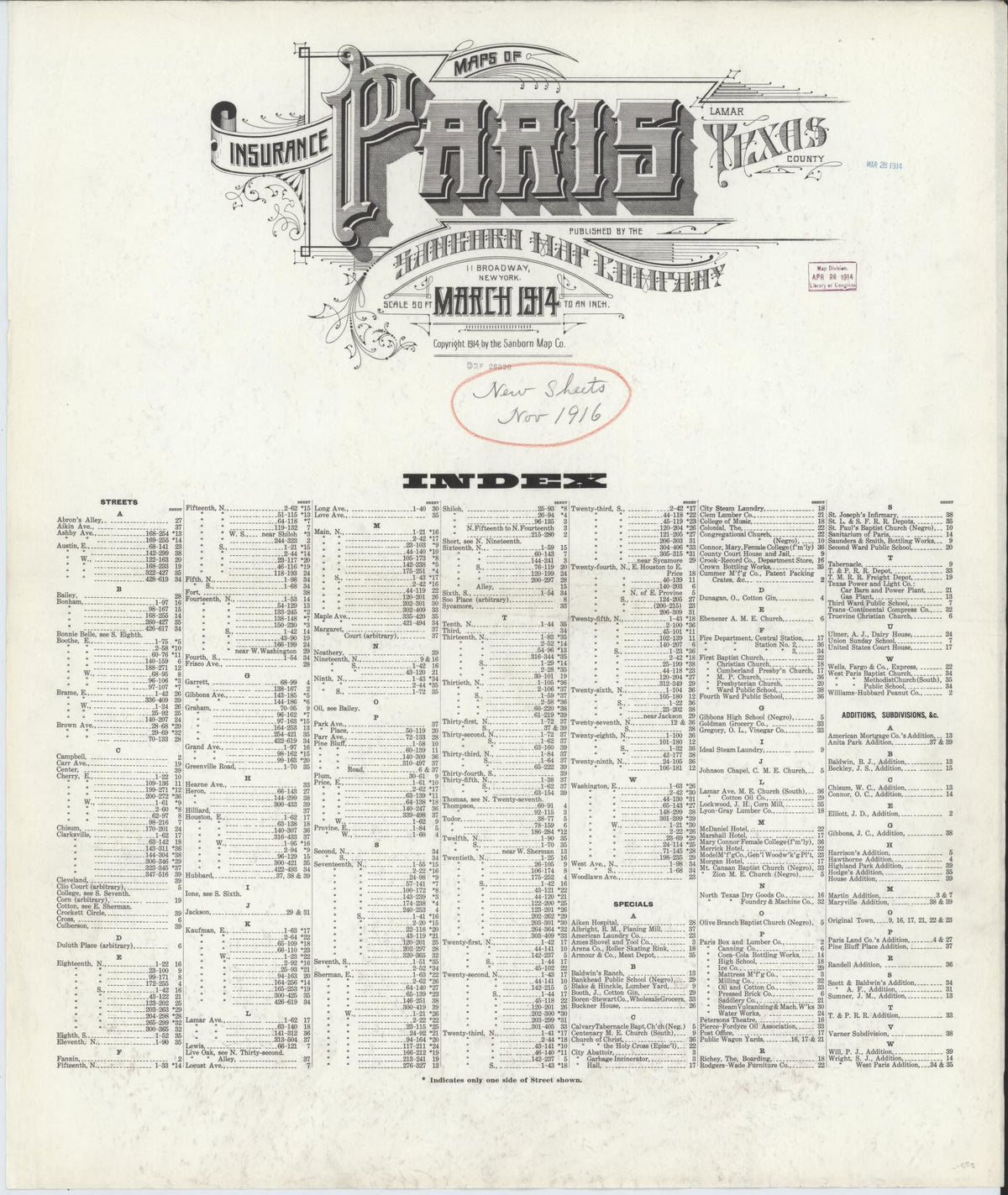Sanborn Fire Insurance Map from Paris, Lamar County, Texas (1914), Sheet #0001 - Historic Sanborn Fire Insurance Map Print, vintage old map wall art, antique decor, genealogy gift, Texas Texas map