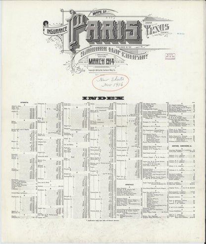 Sanborn Fire Insurance Map from Paris, Lamar County, Texas (1914), Sheet #0001 - Historic Sanborn Fire Insurance Map Print, vintage old map wall art, antique decor, genealogy gift, Texas Texas map