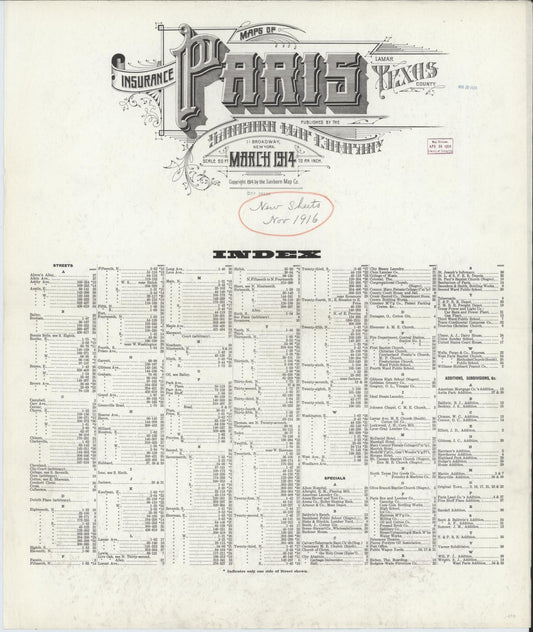 Sanborn Fire Insurance Map from Paris, Lamar County, Texas (1914), Sheet #0001 - Historic Sanborn Fire Insurance Map Print, vintage old map wall art, antique decor, genealogy gift, Texas Texas map