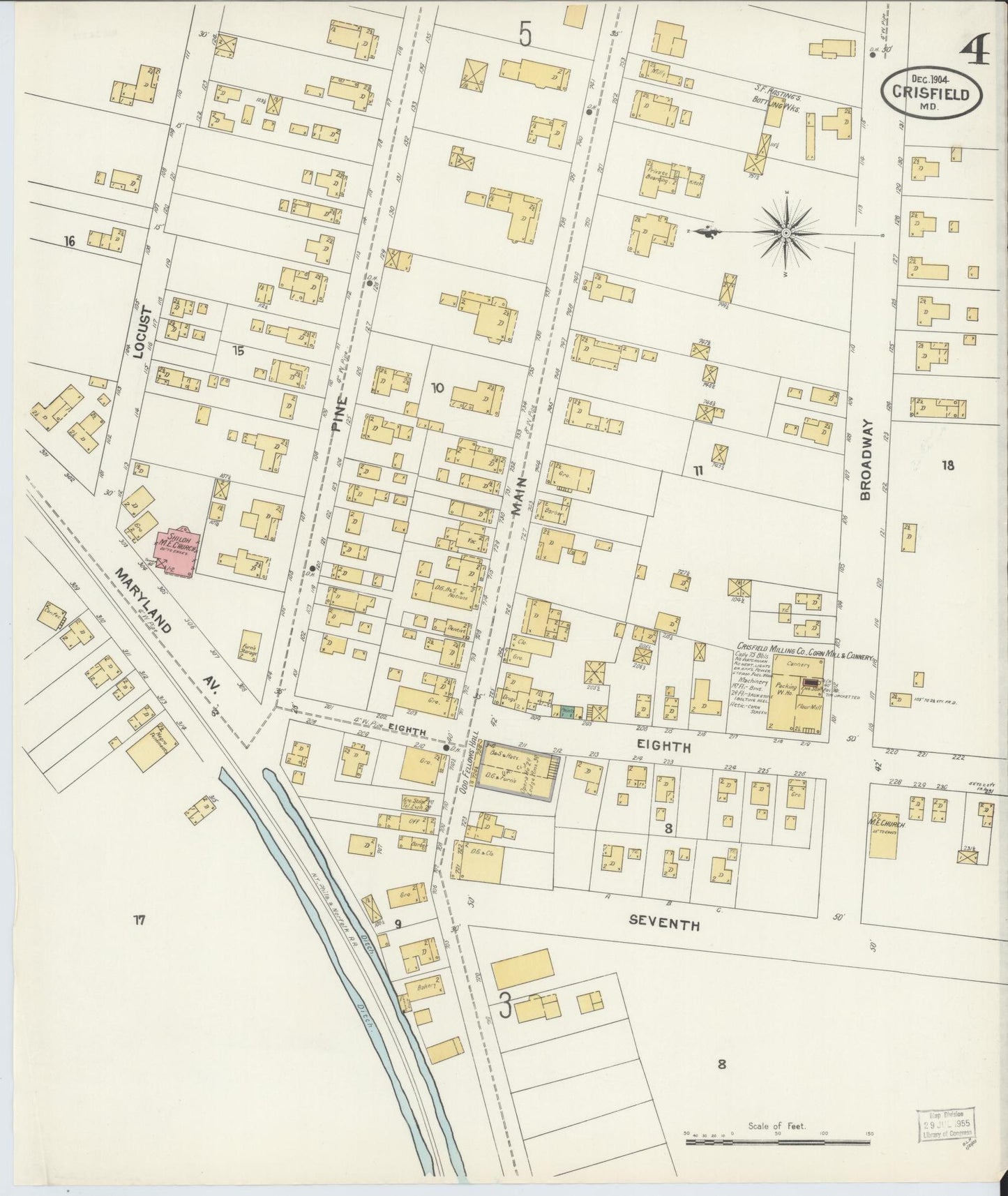 Somerset, Maryland - 1904 - Sanborn Fire Insurance Map, Sheet #0004 - Historic Sanborn Fire Insurance Map Print, Somerset Maryland 1904 0004 vintage old map wall art