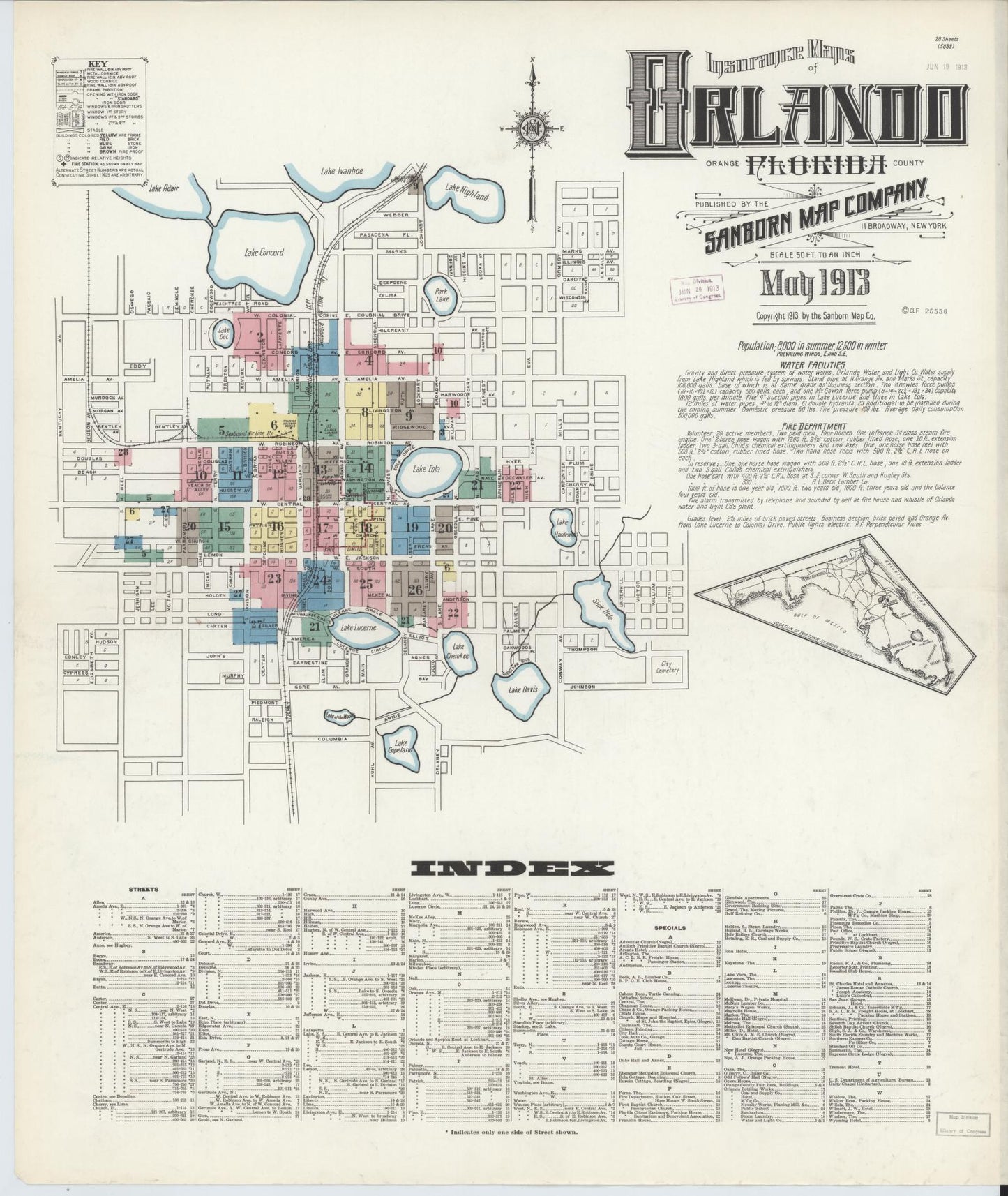 Sanborn Fire Insurance Map from Orlando, Orange County, Florida. (1913) – Historic Sanborn Fire Insurance Map Print