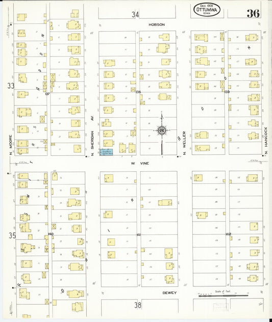 Sanborn Fire Insurance Map from Ottumwa, Wapello County, Iowa (1909), Sheet #0036 - Historic Sanborn Fire Insurance Map Print, vintage old map wall art