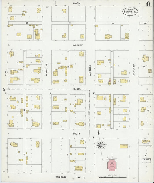 Sanborn Fire Insurance Map from Henrietta, Clay County, Texas (1902), Sheet #0006 - Historic Sanborn Fire Insurance Map Print, vintage old map wall art, antique decor, genealogy gift, Texas Texas map